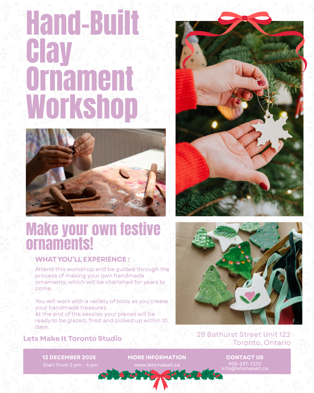 Pottery Hand-Built Clay Ornament Workshop poster describing the event